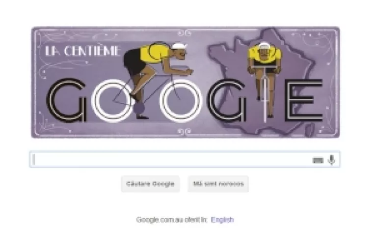 Google marcheaza cu un doodle aniversar cea de-a 100-a editie a Turului ciclist al Frantei si cei 60 de ani de Maiou Verde