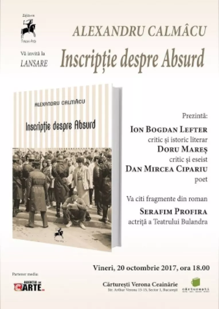 Lansare de carte la Libraria Carturesti-Verona: Inscriptie despre Absurd, de Alexandru Calmacu